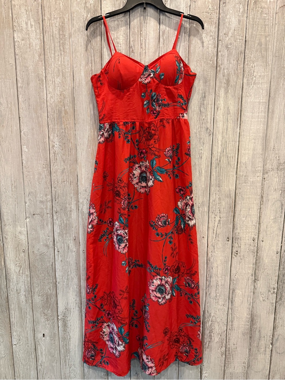 Band of Gypsies Red Floral Maxi Dress with Spaghetti Straps - Picture 2 of 9